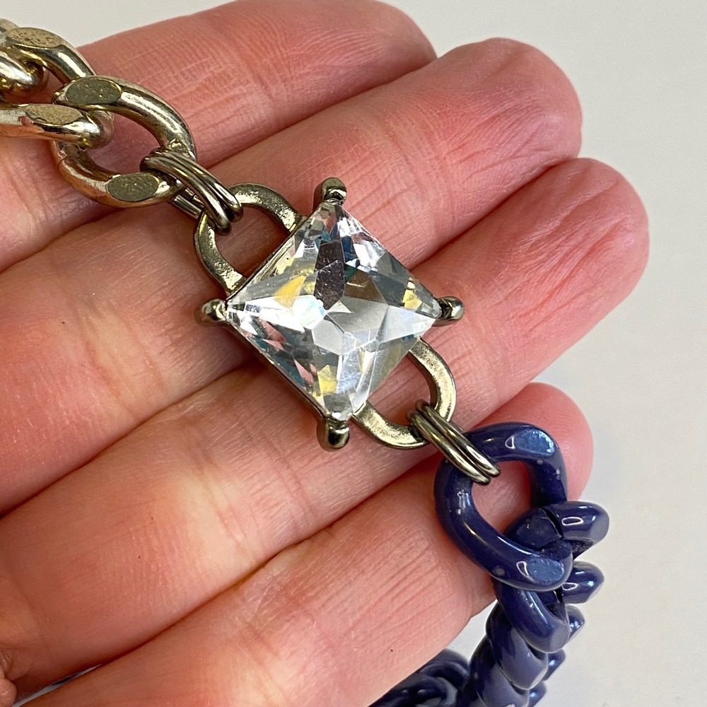 The Limited Chunky Chain Necklace Gold‎ Tone Blue Accent Square Gem Heavy Enamel - Picture 13 of 14